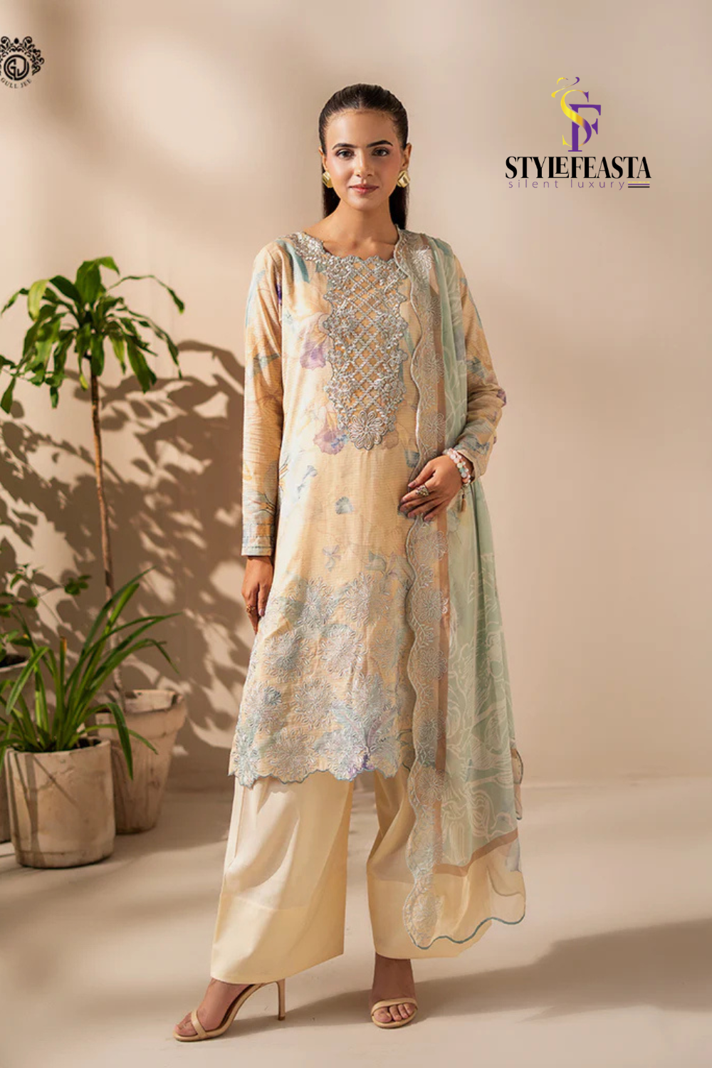 Untitled design-272 Experience timeless elegance with the latest Pakistani Rang Pasand by GullJee Collection. - Image 1